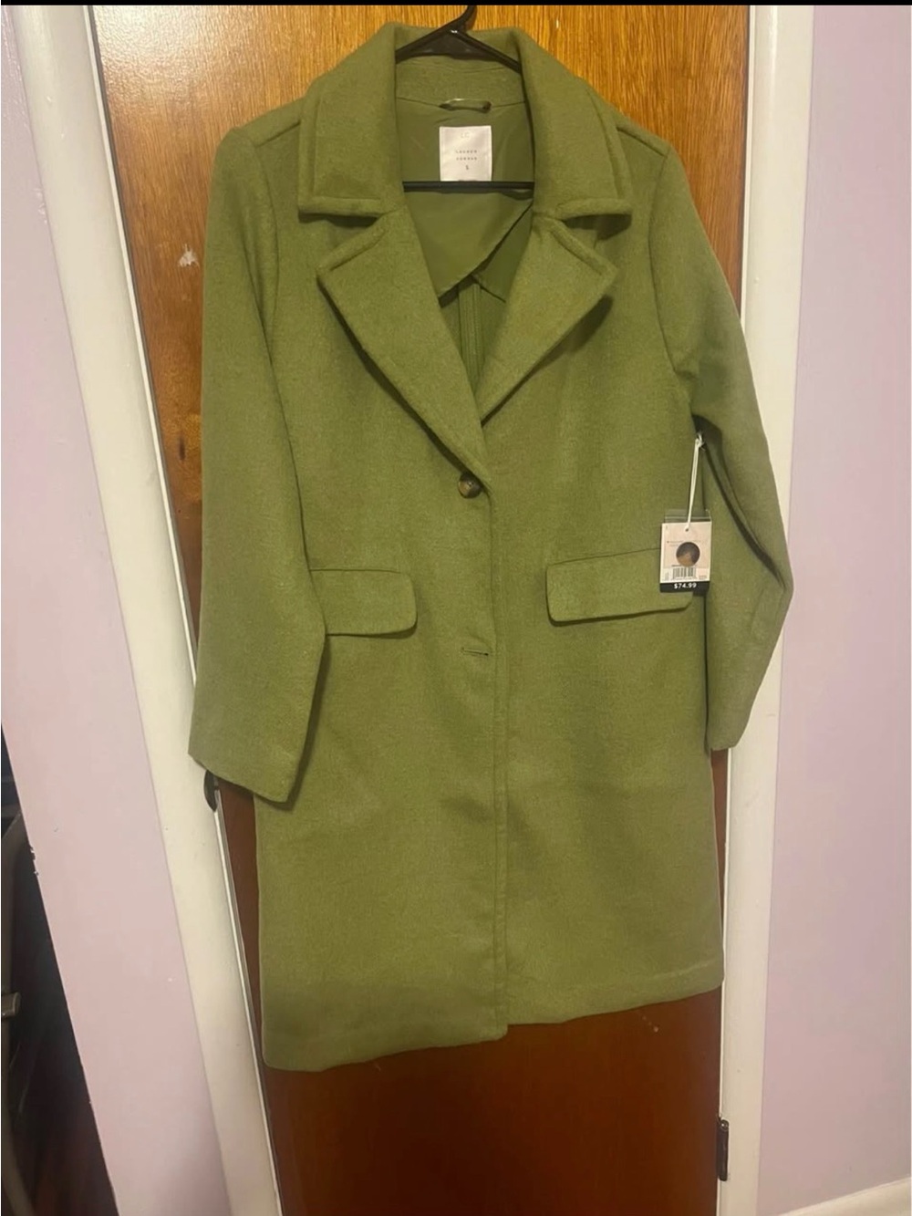 Olive Green Women's Wool-Blend Single-Button Coat